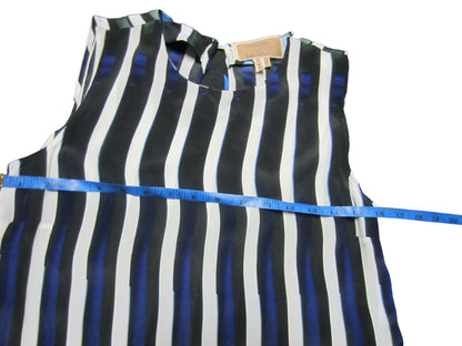 Nicole Miller NY Sleeveless Pleated Blouse - Geometric - Blue Multi/Multicolor - XS
