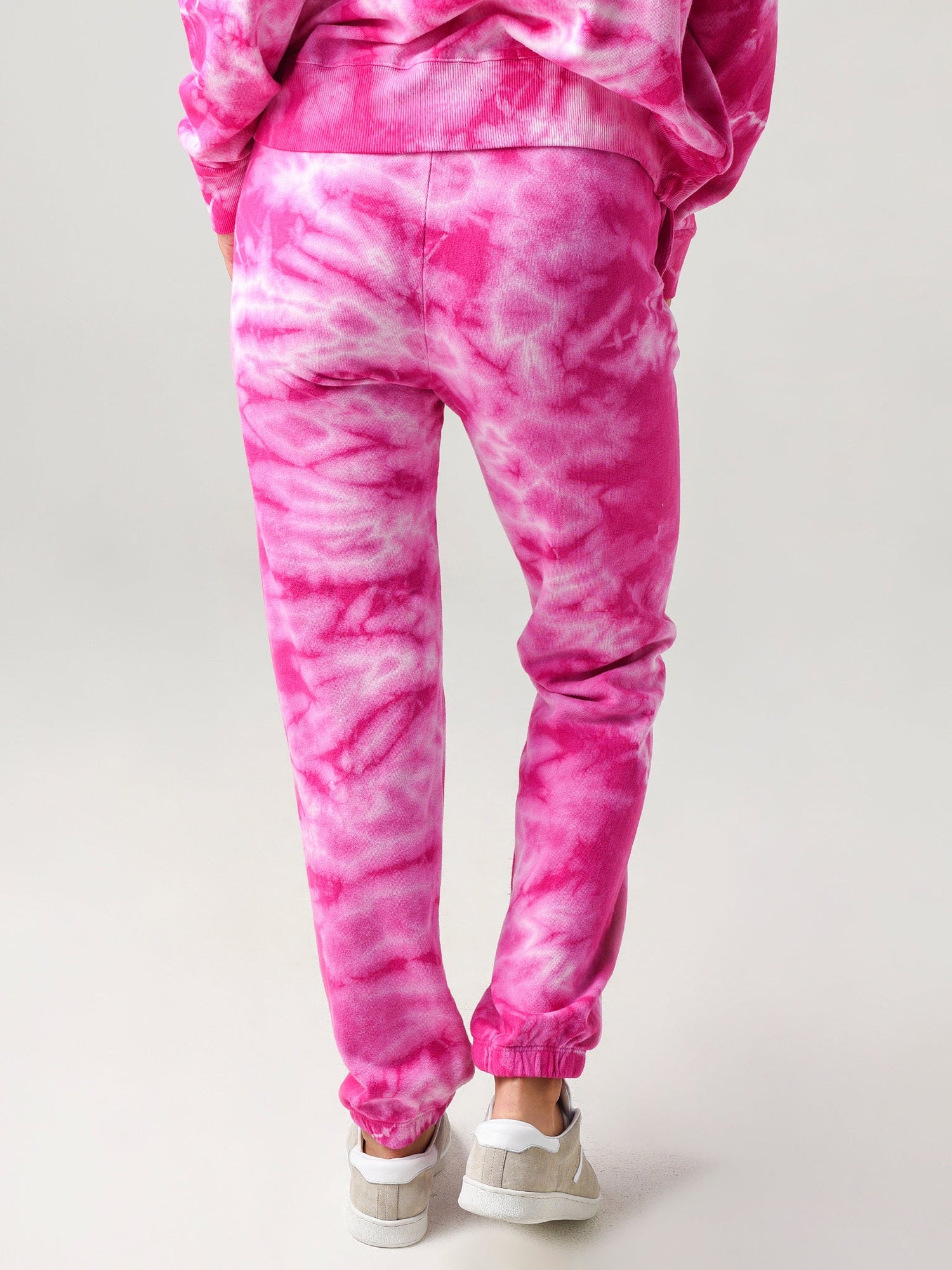 Monrow Crystal Boyfriend Sweatpant - Tie Dye - Pink Multi/Fuchsia