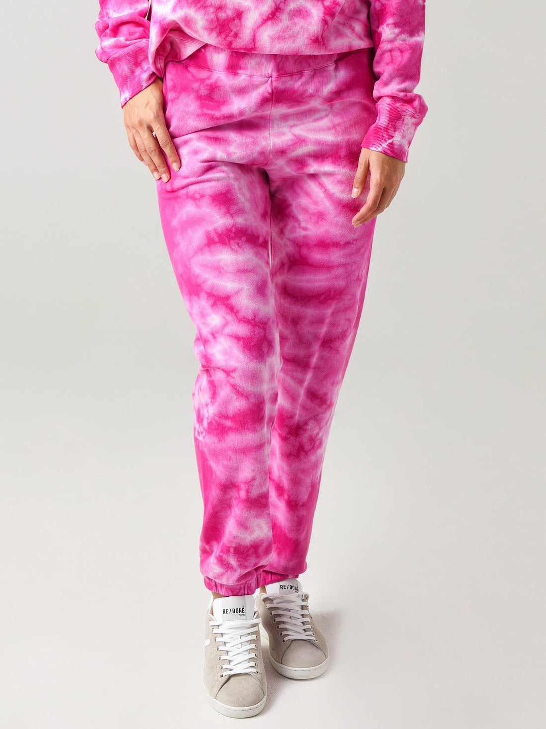 Monrow Crystal Boyfriend Sweatpant - Tie Dye - Pink Multi/Fuchsia