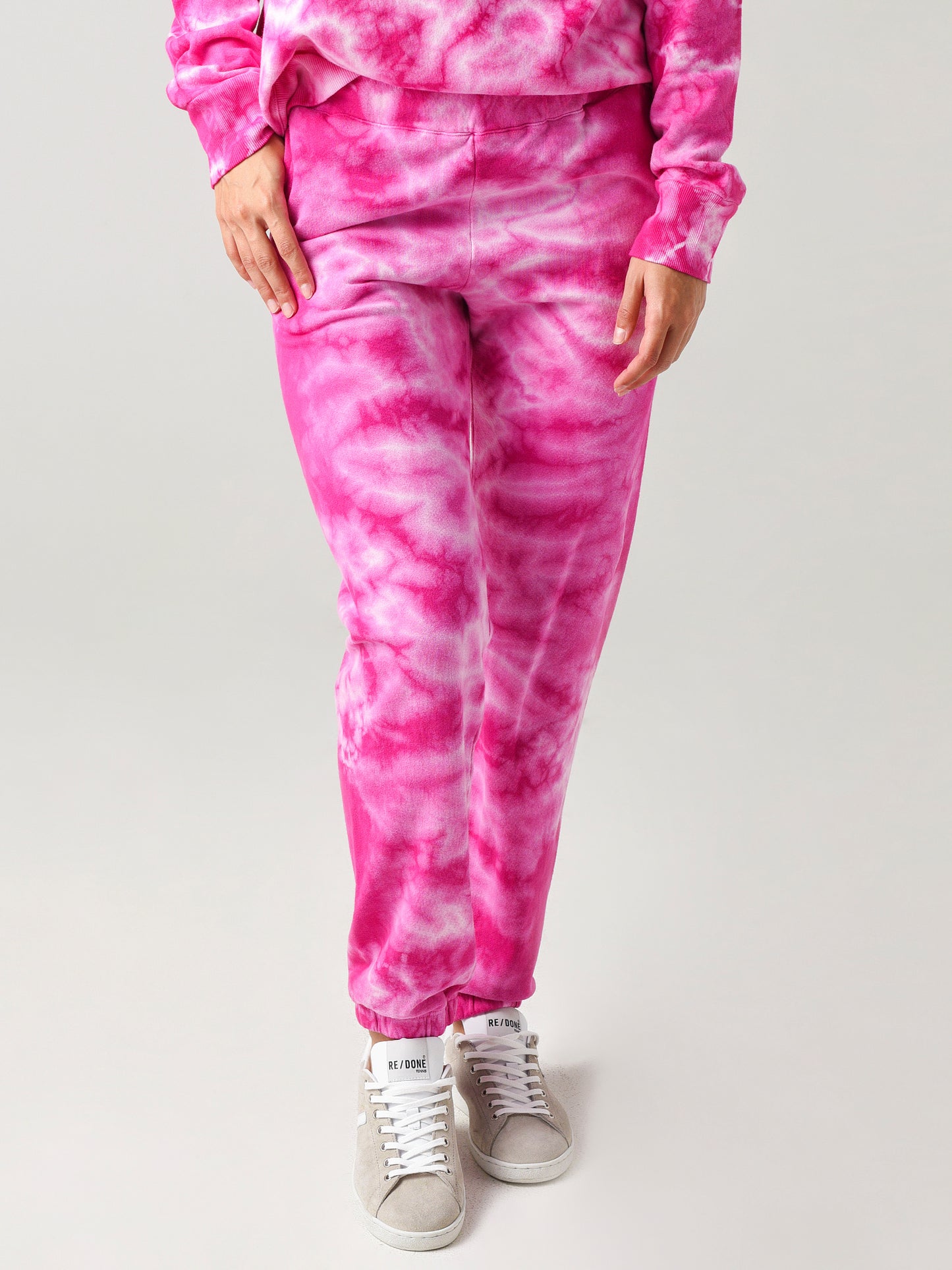 Monrow Crystal Boyfriend Sweatpant - Tie Dye - Pink Multi/Fuchsia