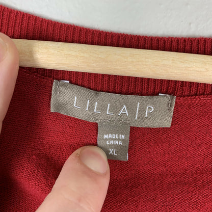 Lilla P 3/4 Puff Sleeve V-Neck Sweater - /Red - XL