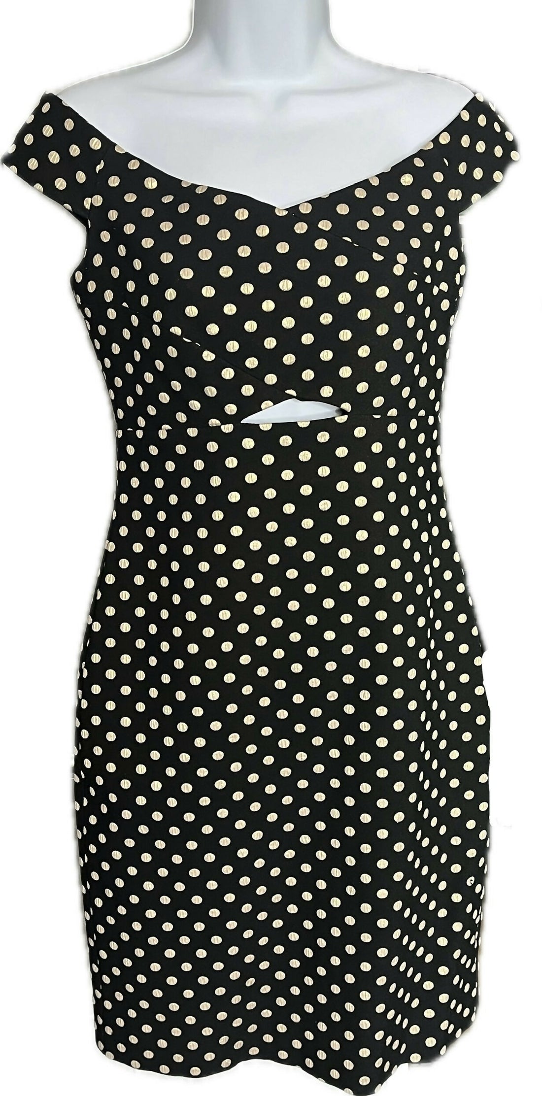 Nicole Miller NY Off the Shoulder Polka-Dot Jaquard Sheath Dress Black Gold 8