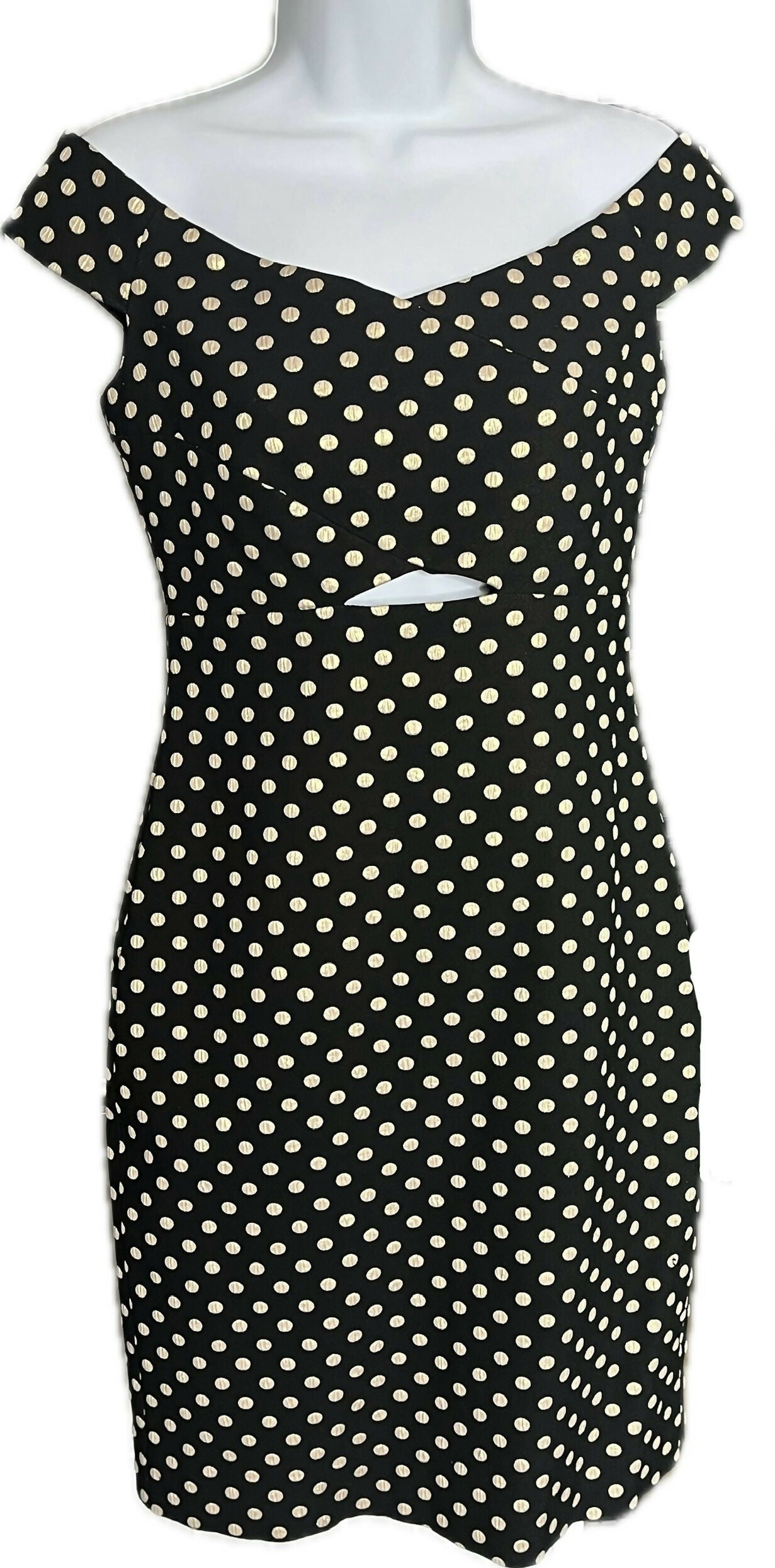Nicole Miller NY Off the Shoulder Polka-Dot Jaquard Sheath Dress Black Gold 8