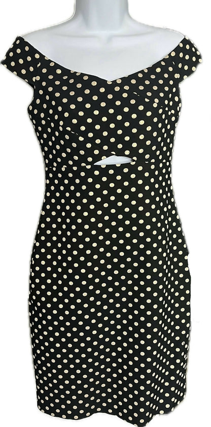 Nicole Miller NY Off the Shoulder Polka-Dot Jaquard Sheath Dress Black Gold 8
