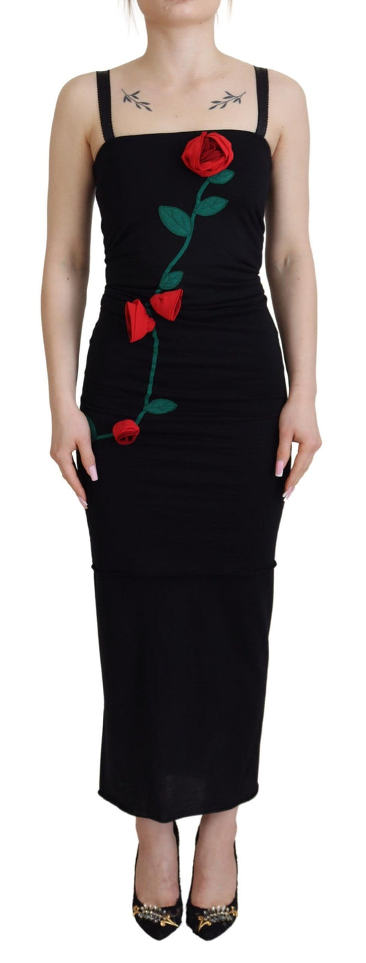 Dolce & Gabbana Black Sheath Bodycon Stretch Roses Dress/IT36 | XS/Black