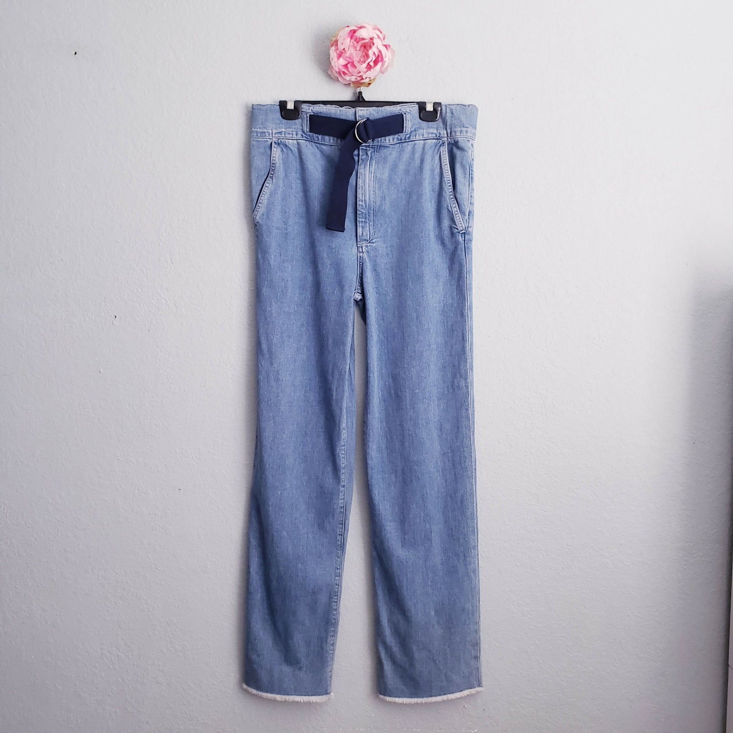 Rag & Bone High-Rise Canvas Belt Wide Leg Jeans - /Blue - 26