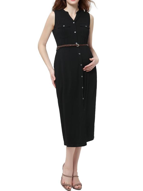 Kimi and Kai Maternity Alice Button Down Midi Dress - Black - LM