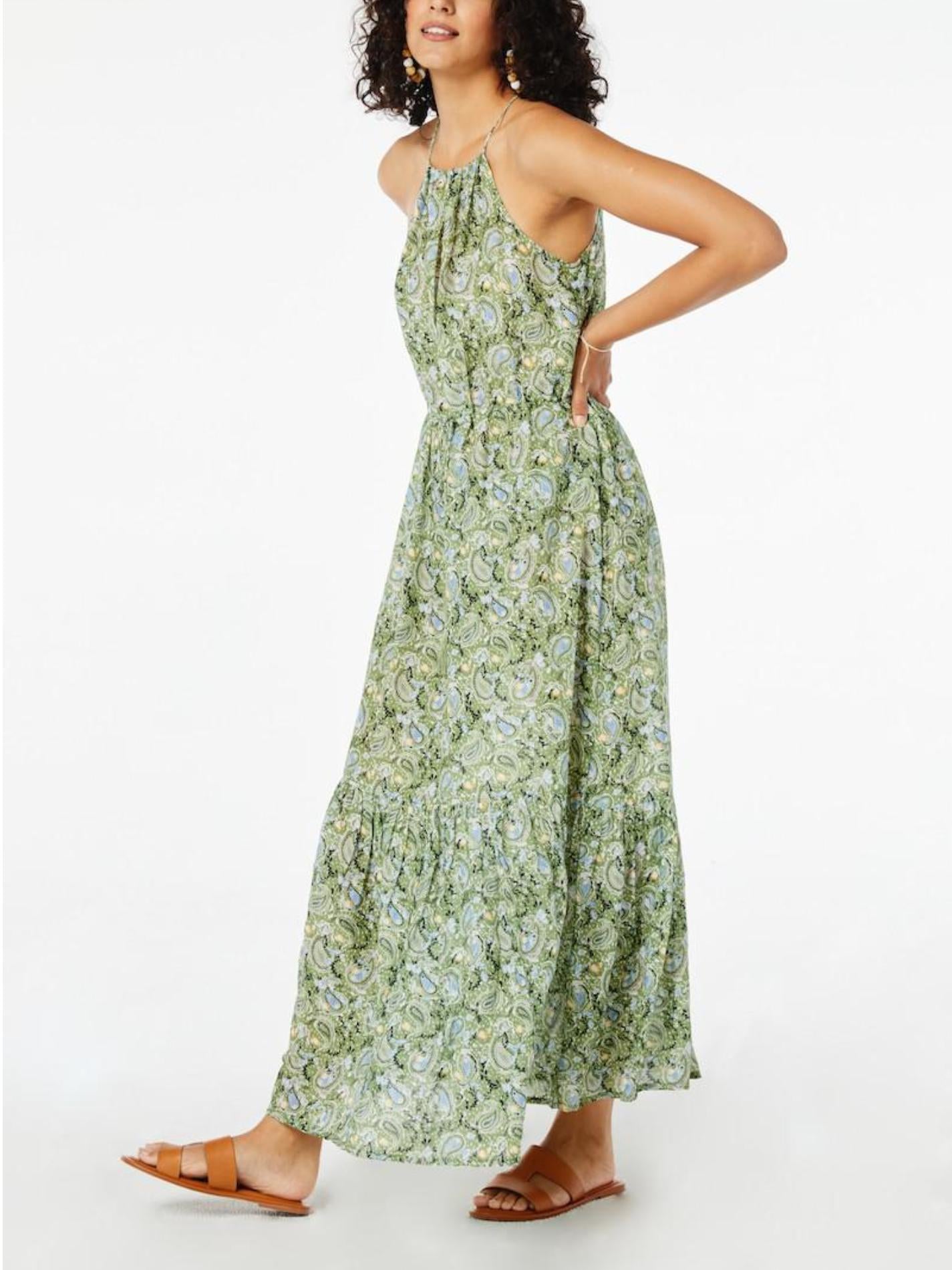 Roller Rabbit Turin Channing Drawstring Waist Maxi Dress - Paisley - Green Multi/Olive