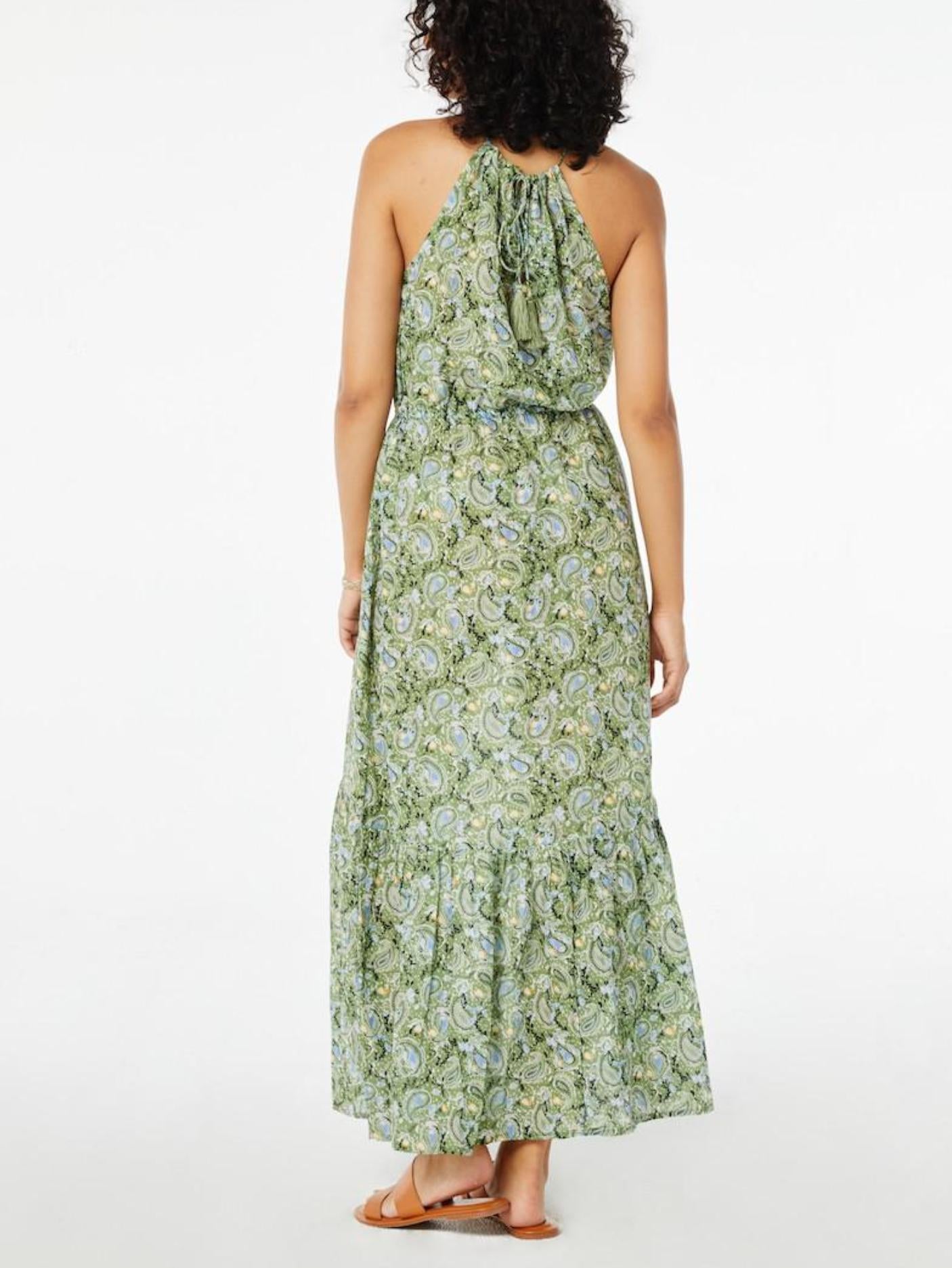 Roller Rabbit Turin Channing Drawstring Waist Maxi Dress - Paisley - Green Multi/Olive