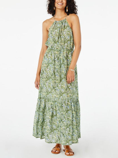 Roller Rabbit Turin Channing Drawstring Waist Maxi Dress - Paisley - Green Multi/Olive