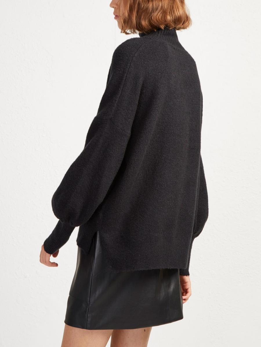 French Connection Orla Balloon Sleeve Turtleneck Wool Sweater - Black