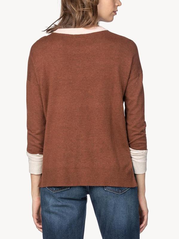 Lilla P Long Sleeve Colorblock Crewneck Sweater - /Brown Multi - XL
