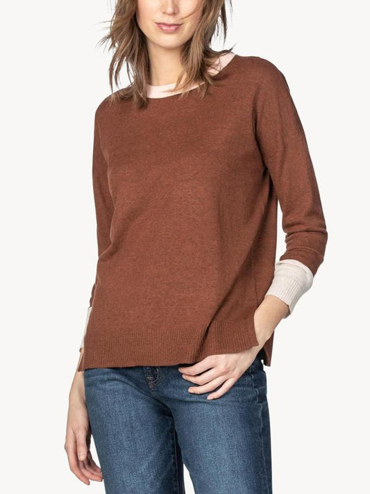 Lilla P Long Sleeve Colorblock Crewneck Sweater - /Brown Multi - XL