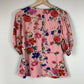 Yumi Kim Short Elastic Sleeve Button Front Blouse - Floral - Pink Multi/Sunnyside Pink (Silk Blend) - L