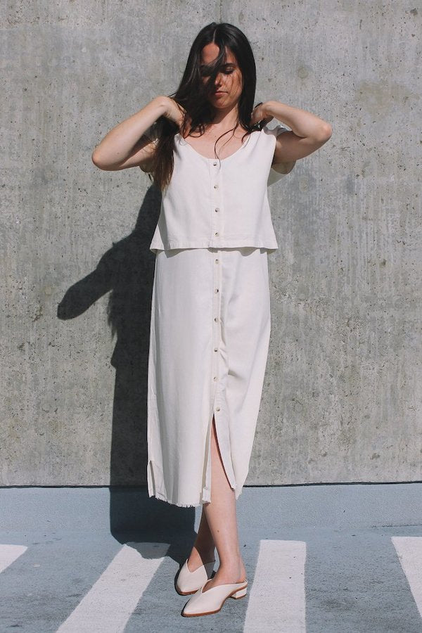 LACAUSA Upcycled Sleeveless Raw Hem Silk Tunic - /White