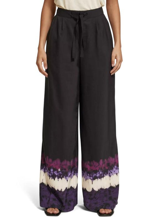 Scotch & Soda The Eleni High-Rise Wide Leg Pants - Tie Dye - Black Multi/Dip Dye Stripe - L/