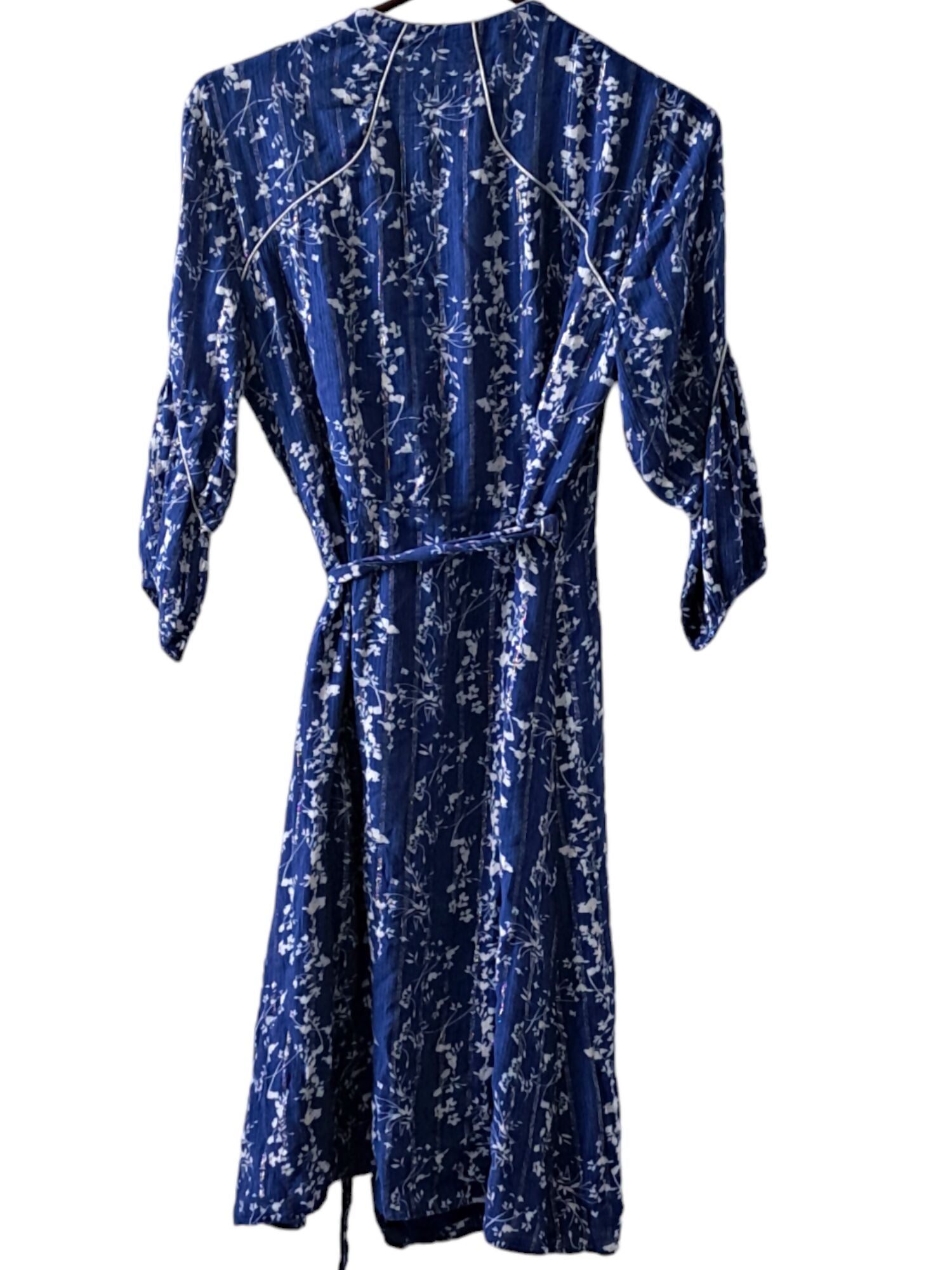 ba&amp;sh 3/4 Sleeve V-Neck Printed Midi Wrap Dress - Floral - Blue Multi/BLEUET - M