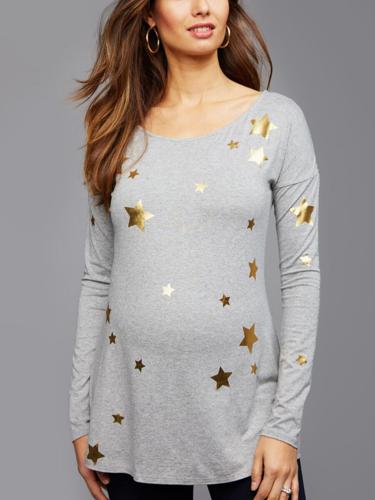 Isabella Oliver Maternity Long Sleeve Scoop Neck Gold Star Tee - Abstract - Gray Multi - 6M