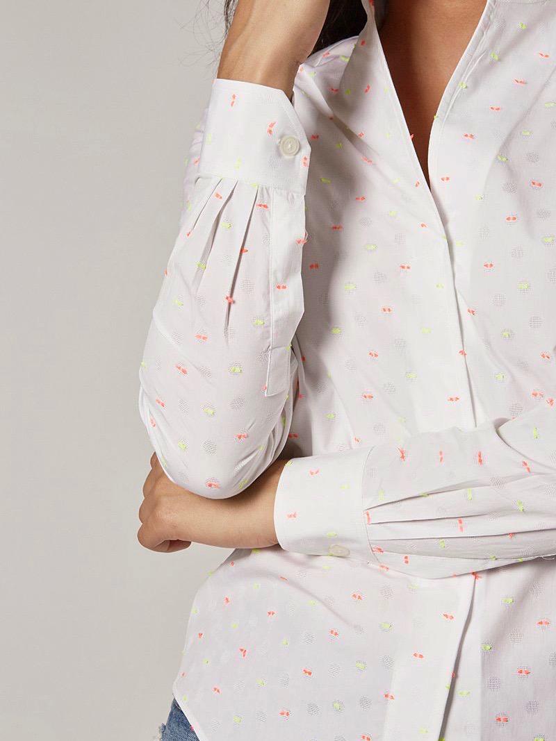 Sarah Alexandra Shapeable Collar Button Up Signature Shirt - Polka Dot - White Multi/Valley Girl - 6