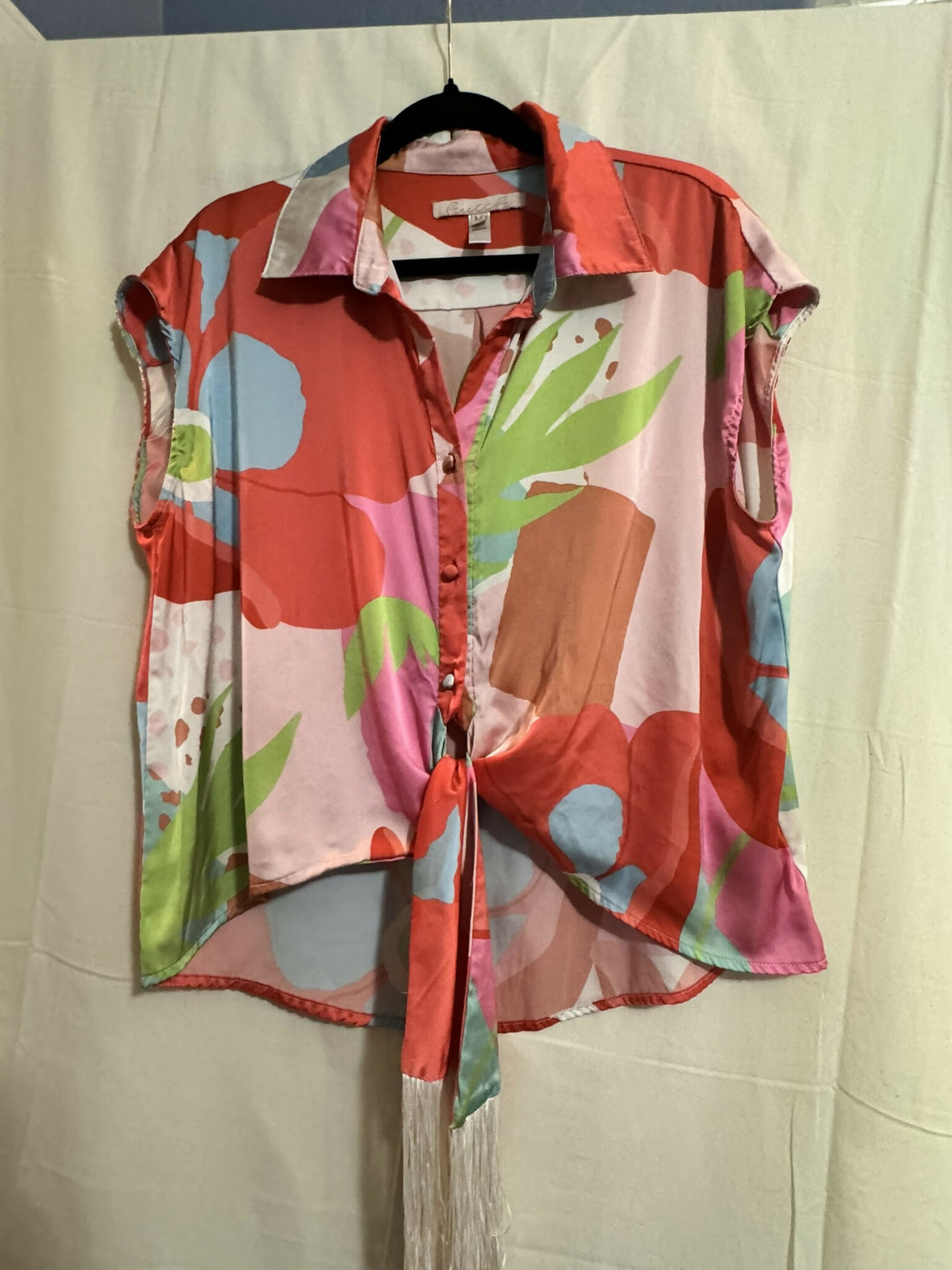 Hutch Shortsleeve Brickell Top - Abstract - Beige Multi/Ivory Collage Poppies - M