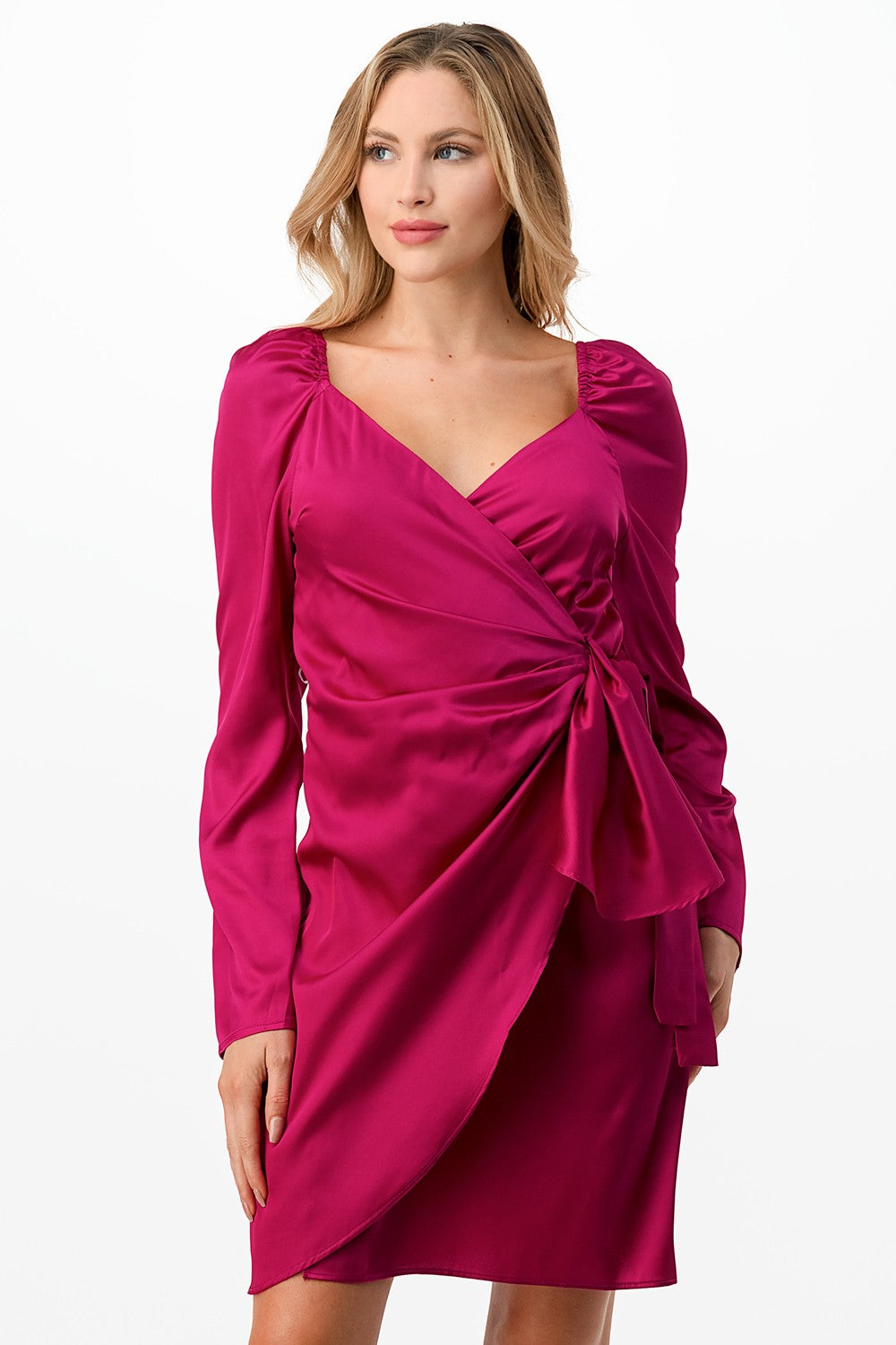 One And Only Magenta Long Sleeve Wrap Mini / L