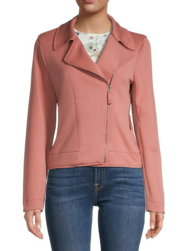 Max Studio Solid-Hued Biker Jacket - /Pink - XS