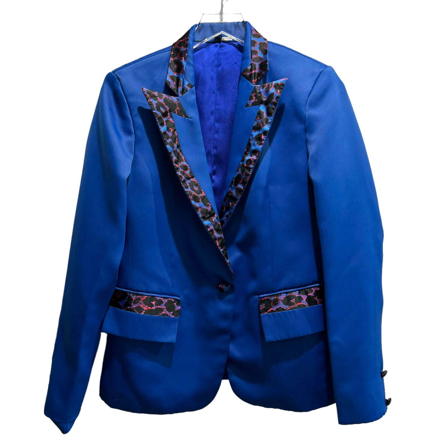 Jugni Gypsy Long Sleeve Leopard Trim Blazer - Animal - Blue Multi/Blue, Leopard Print - L