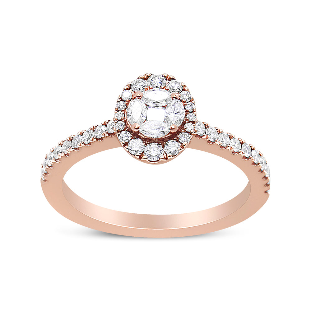 Haus of Brilliance 18K Rose Gold 1/2 Cttw Composite Marquise Composite Diamond Oval Shaped Halo Engagement Ring (F-G Color, VS1-VS2 Clarity) - Ring Size 7