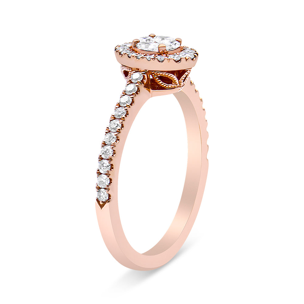 Haus of Brilliance 18K Rose Gold 1/2 Cttw Composite Marquise Composite Diamond Oval Shaped Halo Engagement Ring (F-G Color, VS1-VS2 Clarity) - Ring Size 7