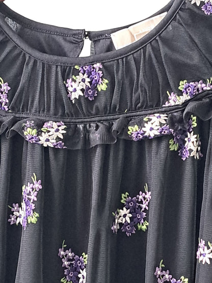 MICHAEL Michael Kors Floral Embroidered Short Sleeve Top Black/Floral Size Small