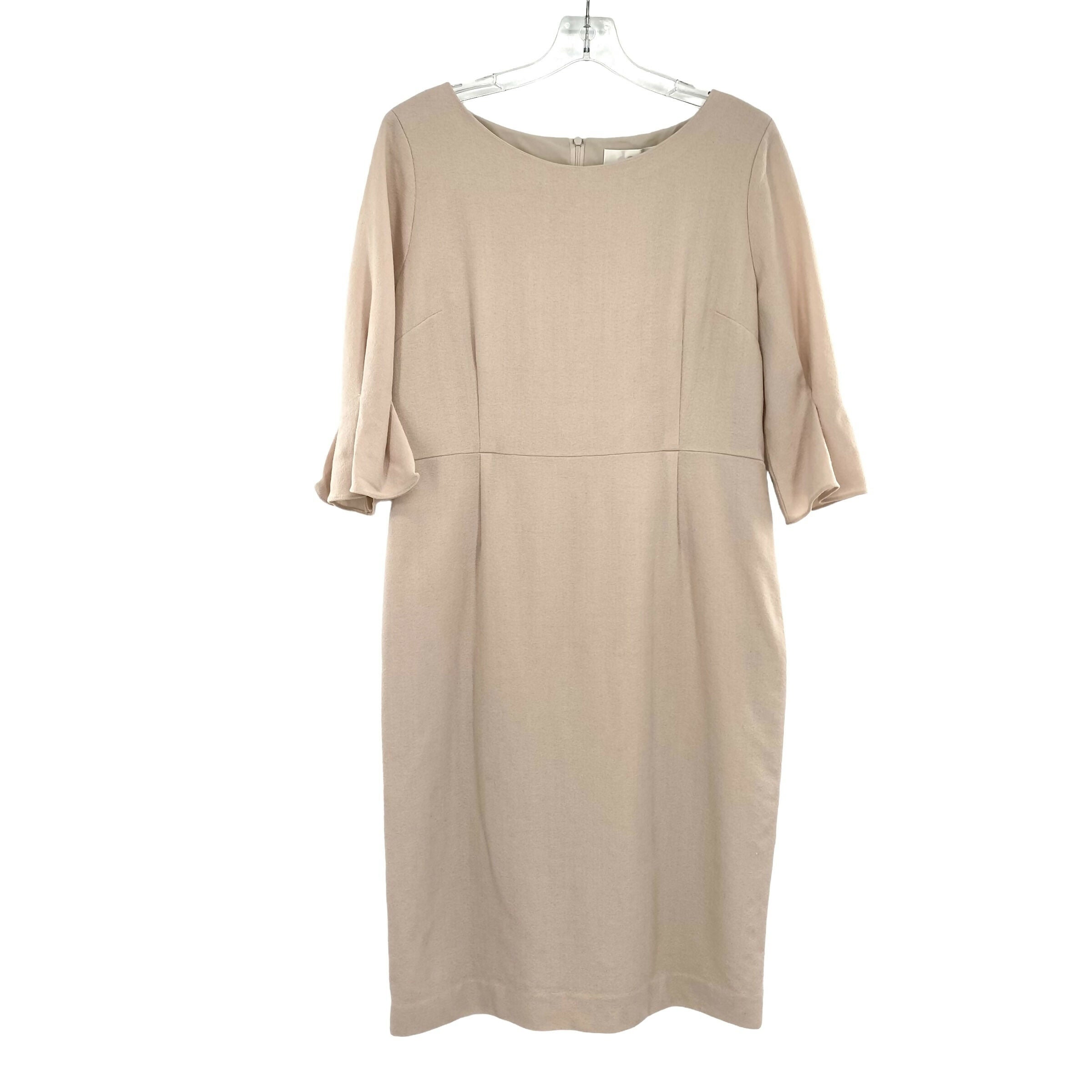 Goat Beige Midi Dress Bateau Neck Bell Sleeves Size 12