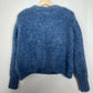 Aqua Pointelle Mock Neck Cropped Sweater Blue Large