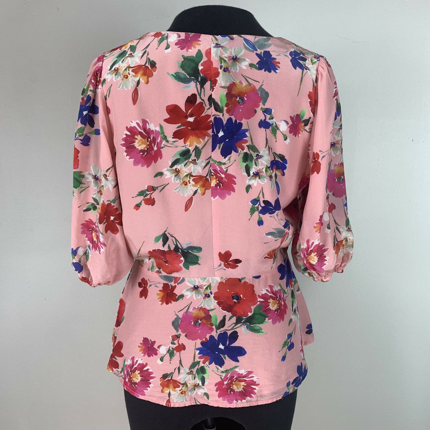 Yumi Kim Short Elastic Sleeve Button Front Blouse - Floral - Pink Multi/Sunnyside Pink (Silk Blend) - L