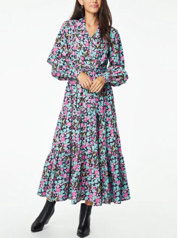 Roller Rabbit Manusa Sonora Poplin Maxi Dress - Floral - Black Multi - M/