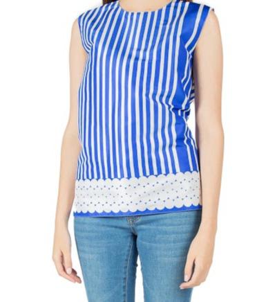 Maison Rabih Kayrouz Sleeveless Boxy Printed Top - Stripes - Blue Multi - M