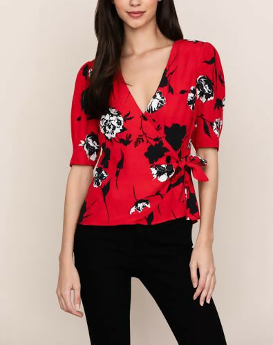 Yumi Kim Half Sleeve Paige Wrap Blouse - Floral - Red Multi/Floral Tango Red-L