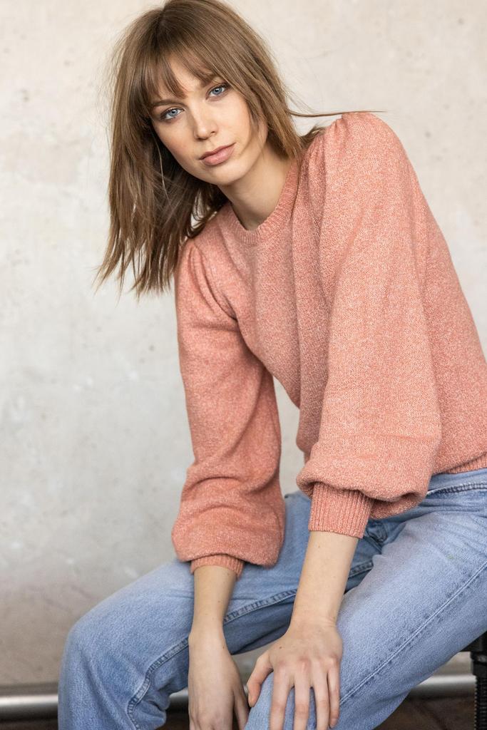 Lilla P Crewneck Puff Sleeve Sweater - /Pink - XL
