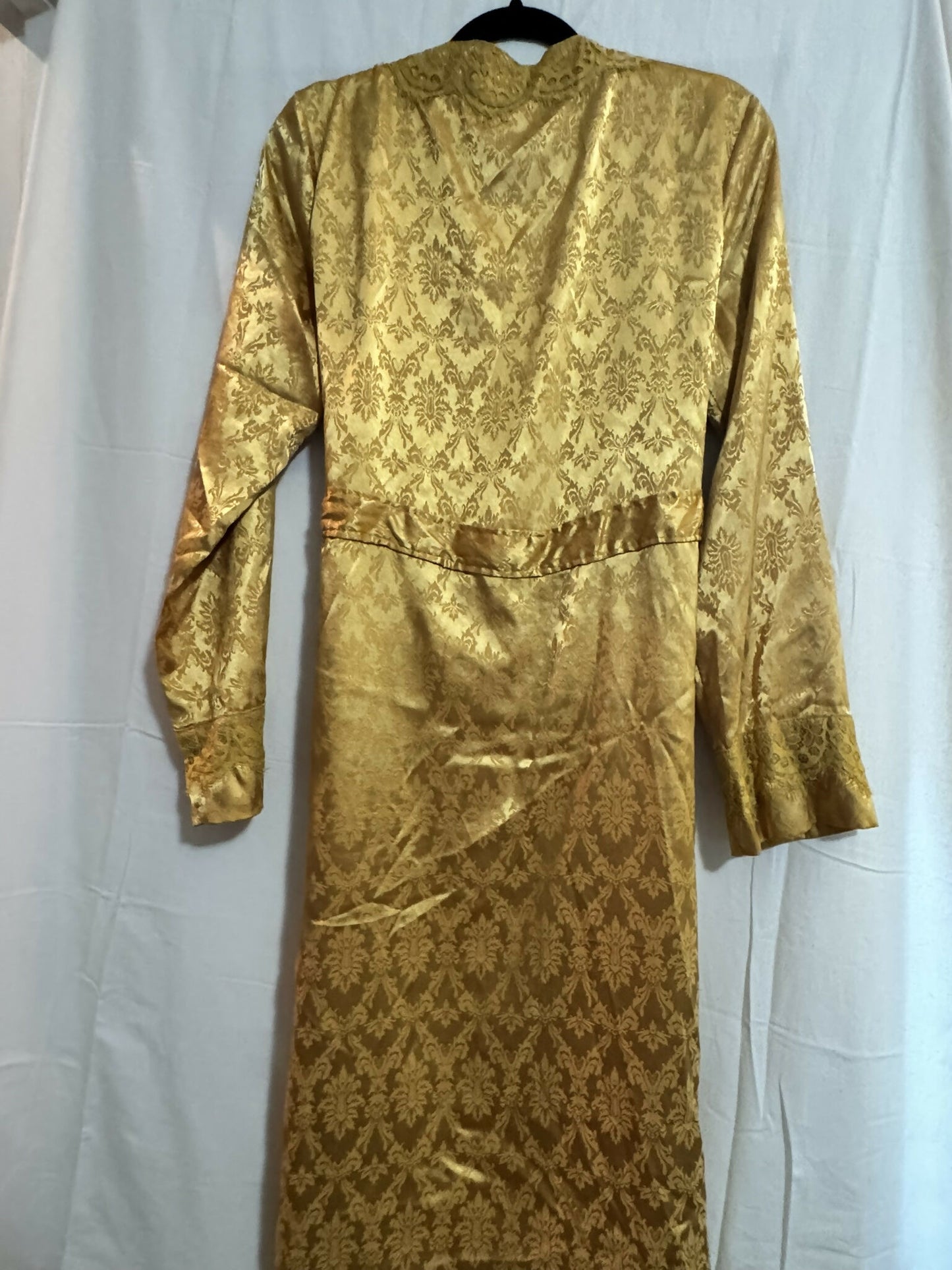 Majorelle Long Sleeve Printed Lace-Trim Self-Belt Robe - Floral - Yellow - M