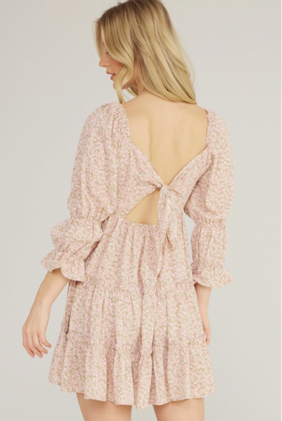 Lush Pink Floral Long Sleeve Tiered Mini dress / M