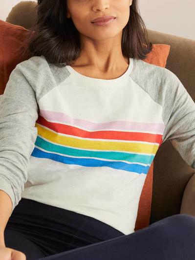 Boden Lorna Baseball Jersey Tee - Stripes - White Multi/Multi Placement Stripe