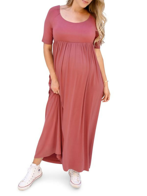 Ingrid &amp; Isabel Elbow Sleeve Maternity Dress - Brick Red / Dark Pink - Medium