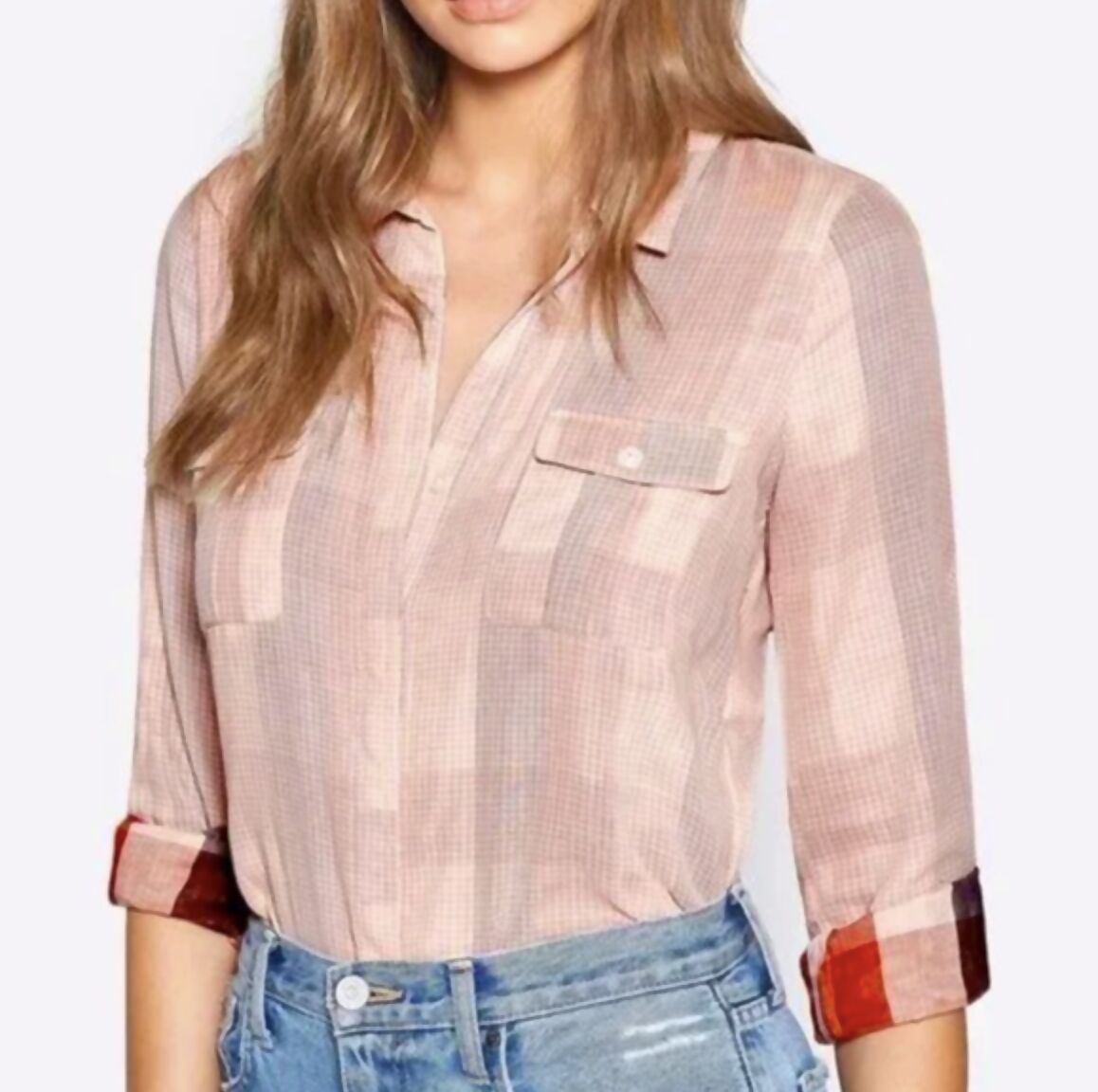 Joie Relaxed Button Up - Plaid - Pink Multi/Cider - L