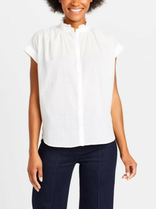 Brass Frill Collar Short Sleeve Top - White - S