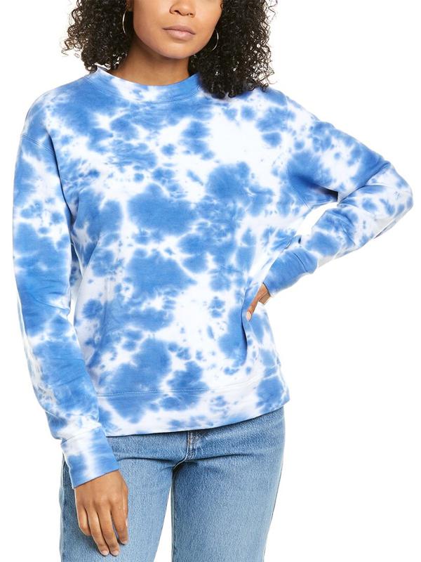 Monrow Women's XS Tie Dyed Boyfriend Sweatshirt Blue White Long Sleeve Crew Neck