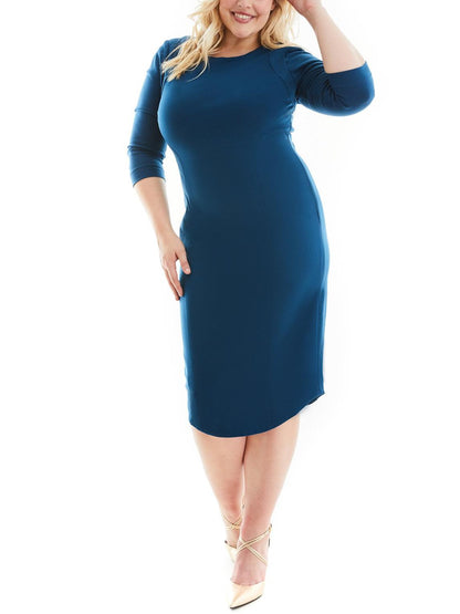 Gravitas Jeannette 3/4 Sleeve Rounded Hem Sheath Dress - /Blue