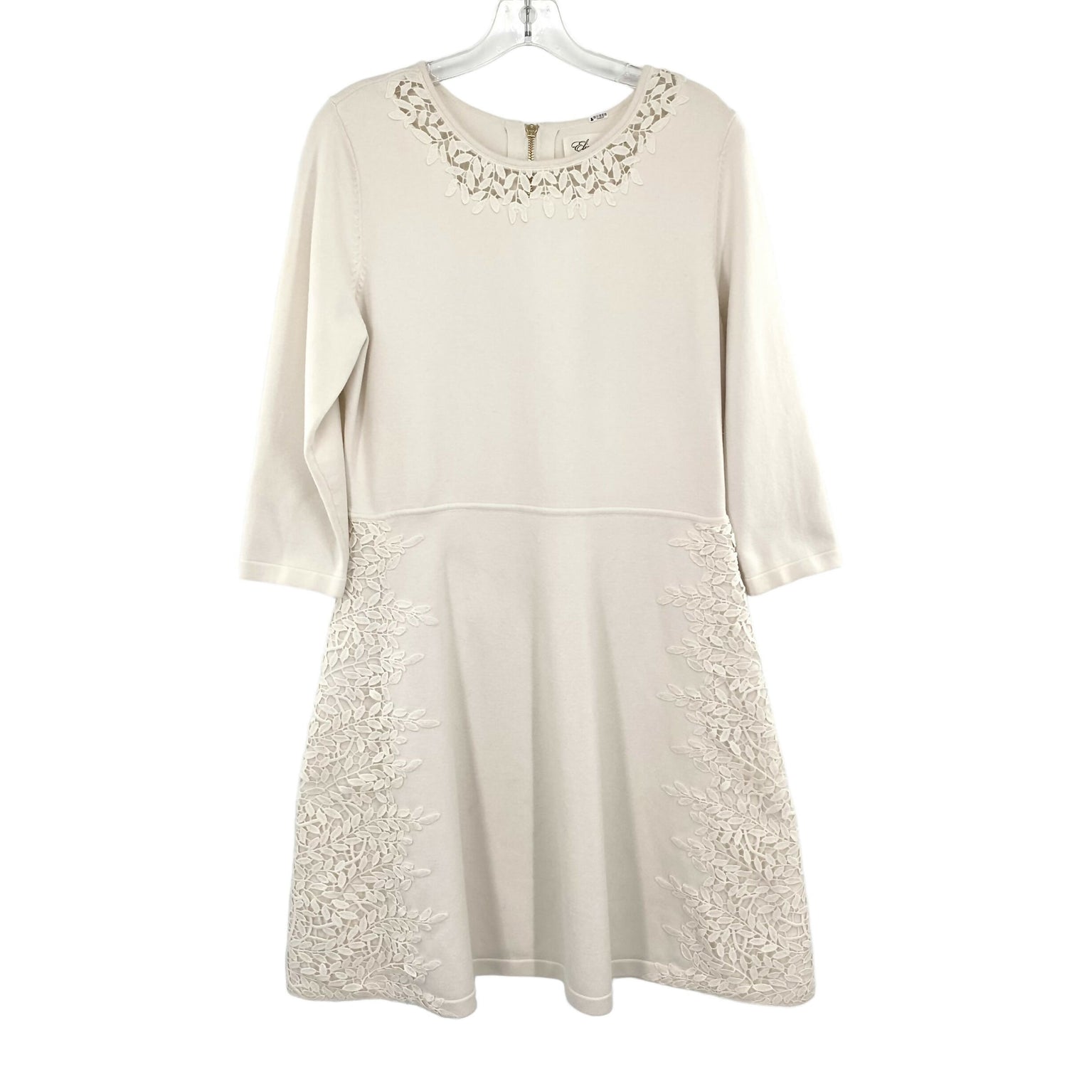 Eliza J Ivory Lace Overlay Sweater Dress Long Sleeve Knee Length