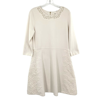 Eliza J Ivory Lace Overlay Sweater Dress Long Sleeve Knee Length