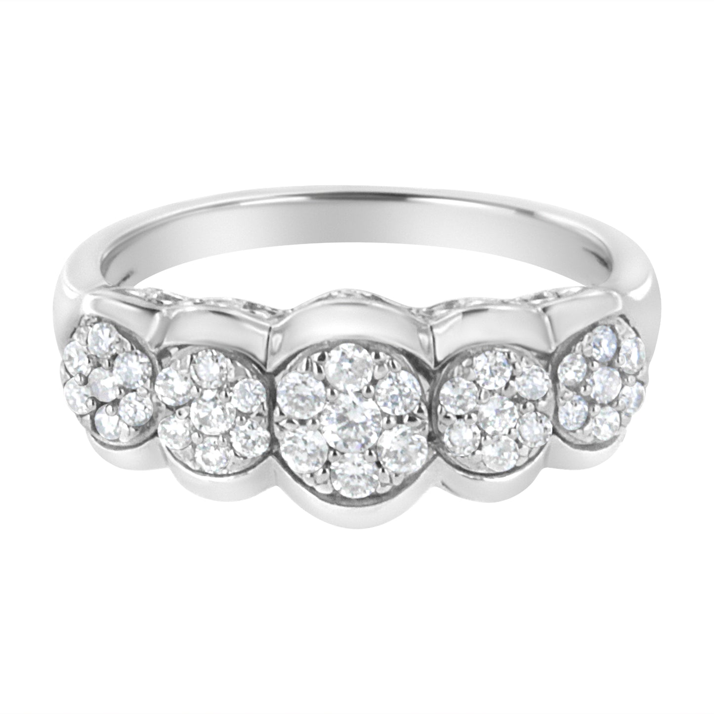 Haus of Brilliance .925 Sterling Silver 1/2 cttw Lab Grown Diamond 5 Flower Ring (F-G Color, VS2-SI1 Clarity) - Size 7