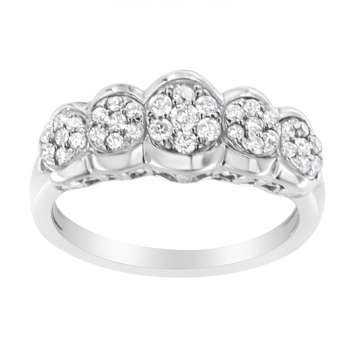 Haus of Brilliance .925 Sterling Silver 1/2 cttw Lab Grown Diamond 5 Flower Ring (F-G Color, VS2-SI1 Clarity) - Size 7