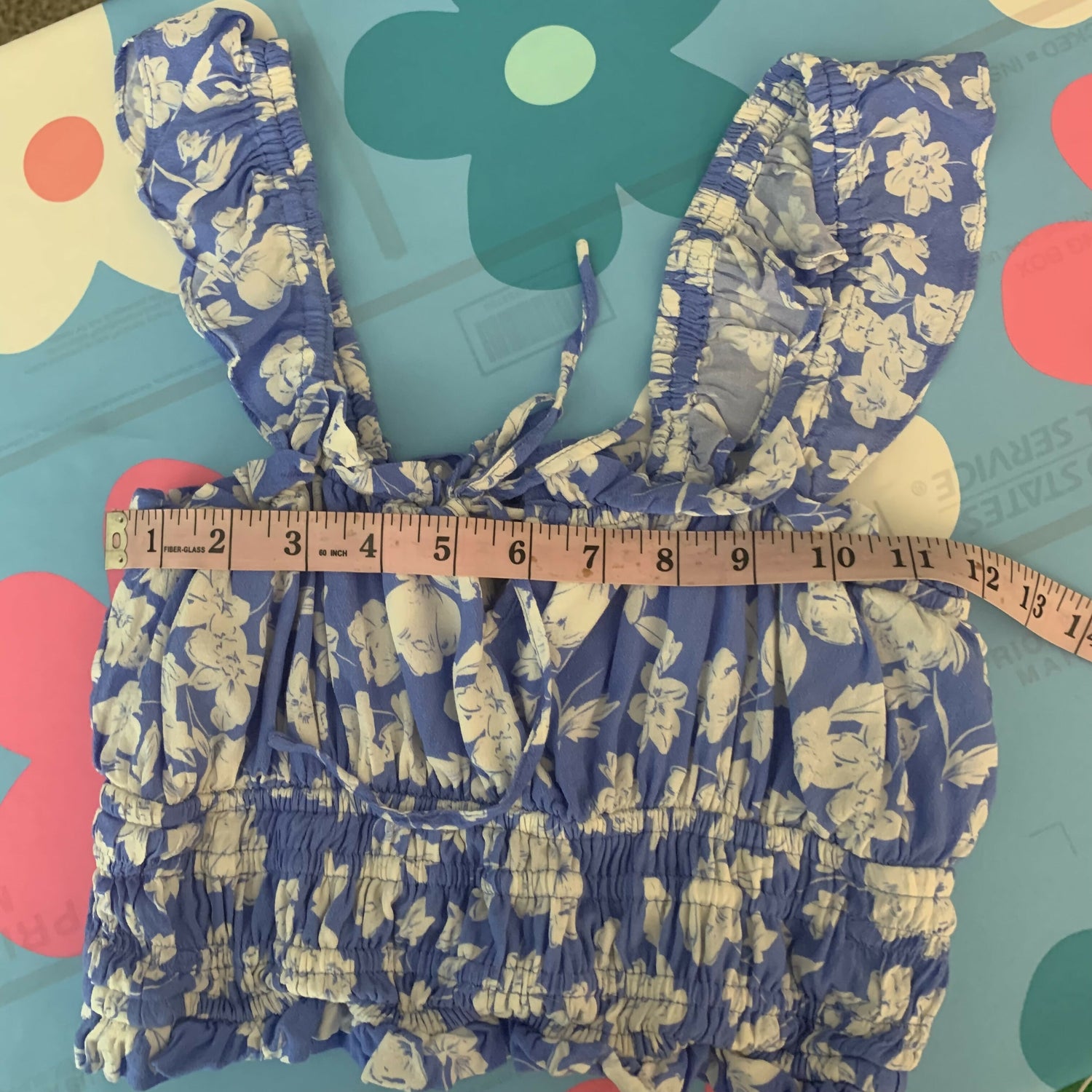 Yumi Kim Kary Keyhole Crop Top - Floral - Blue White - M